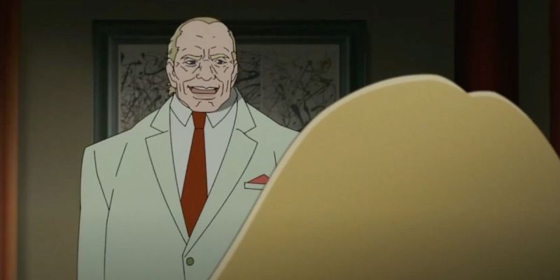 Bastardo sonriendo en el anime Super Crooks de Netflix