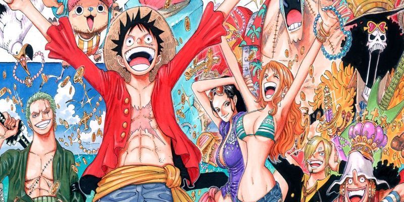 Elenco de One Piece animando y celebrando