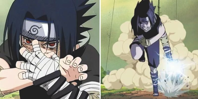 Sasuke usando Chidori en los Exámenes Chunin en Naruto.