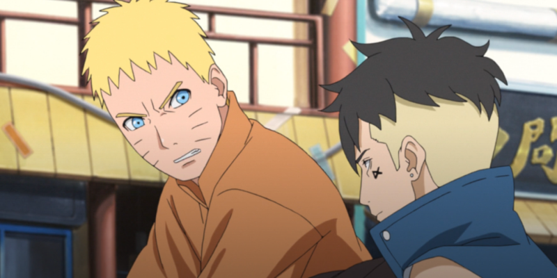 Naruto wütend und Kawaki in Boruto