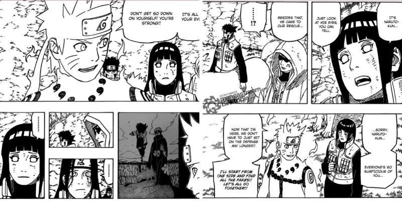 Hinata defendiendo a Naruto de Neji