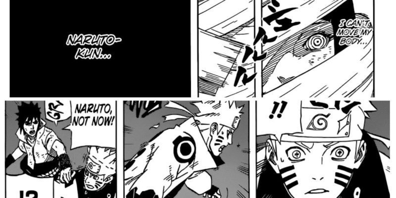 Hinata llamando a Naruto mientras está atrapada en el Tsukuyomi Infinito.