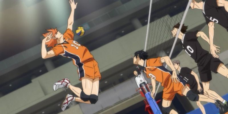 ¡Shoyo Hinata salta frente a la red en Haikyuu!