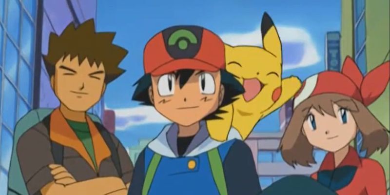 Ash junto a Brock y May en Pokémon Avanzado