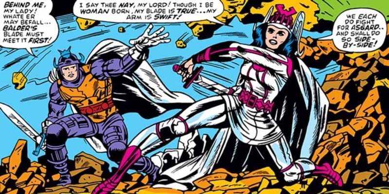 Sif luchando junto a Balder en Marvel Comics