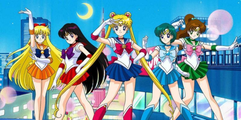 Una foto de grupo de los Guardianes Marineros Interiores en Sailor Moon.