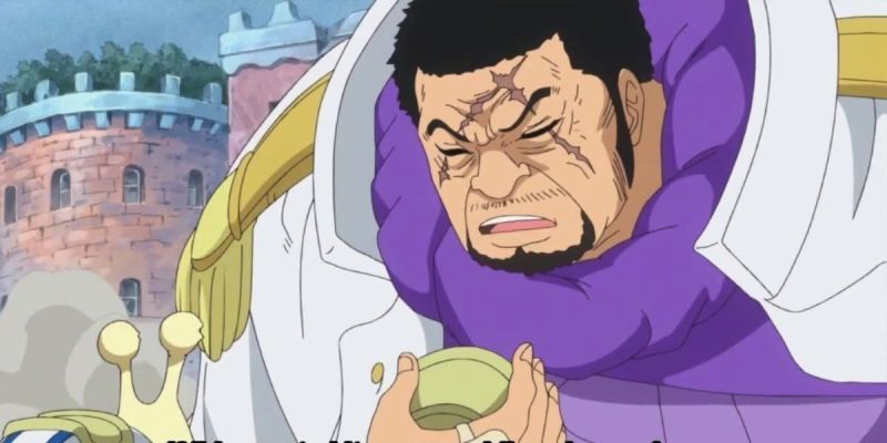 Fujitora usando un caracol transpondedor durante el arco de Dressrosa en One Piece