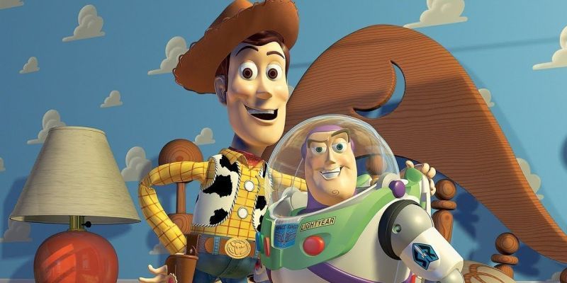 Woody y Buzz Lightyear en Toy Story.