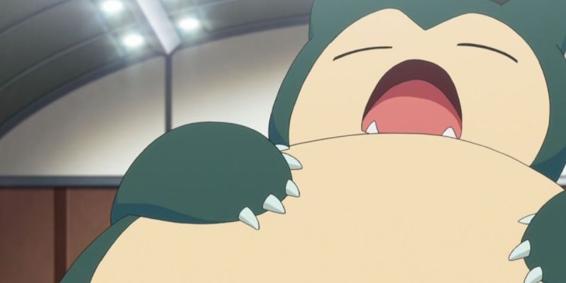 Snorlax bosteza en el anime de Pokémon