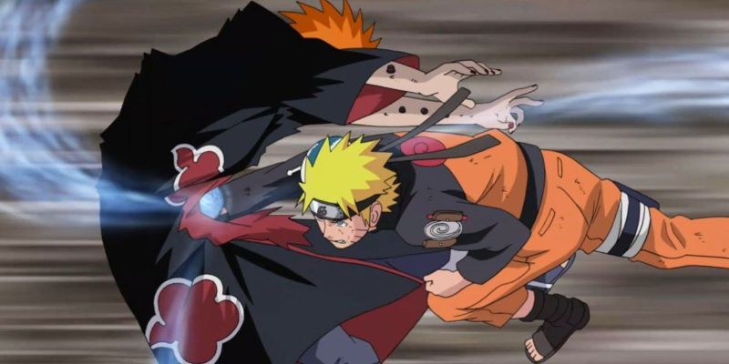 Naruto besiegt mit seinem Rasengan einen der sechs Pfade des Schmerzes