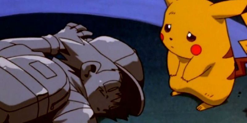 Pikachu weint in Pokemon: The First Movie über einer versteinerten Asche
