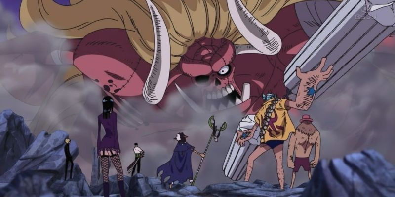 Ruder aus One Piece ragen vor den Strohhut-Piraten auf