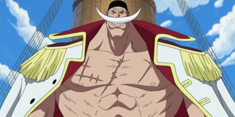 Barbablanca de pie en la guerra de Marineford en One Piece.