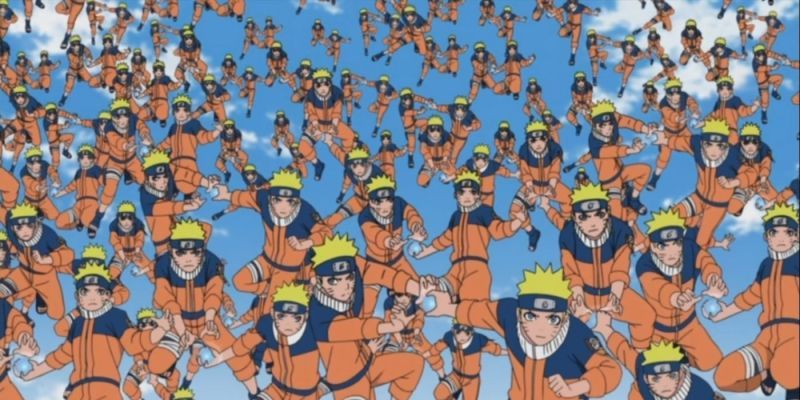 Naruto führt das Schattenklon-Jutsu aus