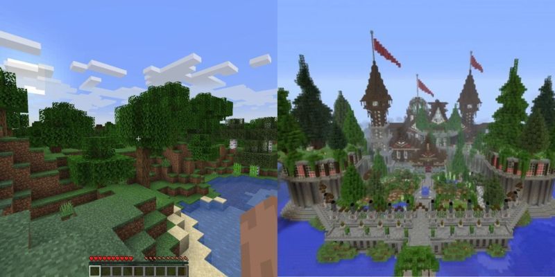 Minecraft Survival vs. Kreativmodus-Collage.