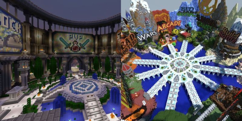 Collage del vestíbulo del servidor de Minecraft.