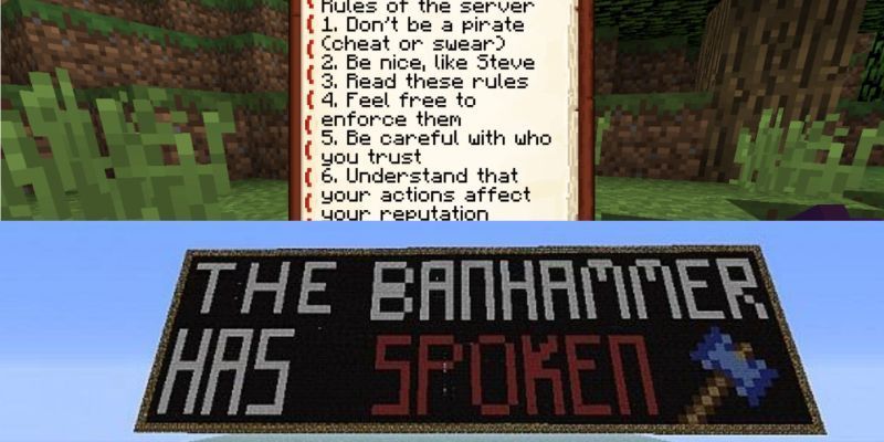 Collage de reglas del servidor de Minecraft.