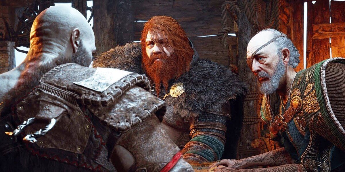 Odin, Thor und Kratos diskutieren Begriffe in God of War Ragnarok
