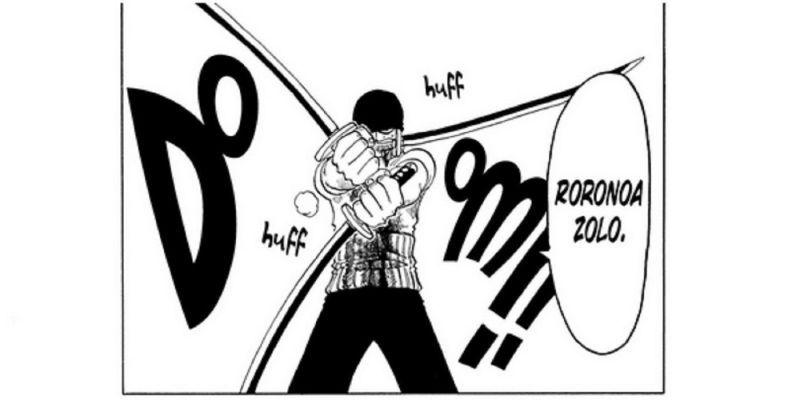 Roronoa Zoro aparece en un panel que dice que su nombre es