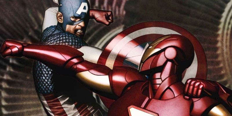 Iron Man luchando contra el Capitán América en Civil War Comic