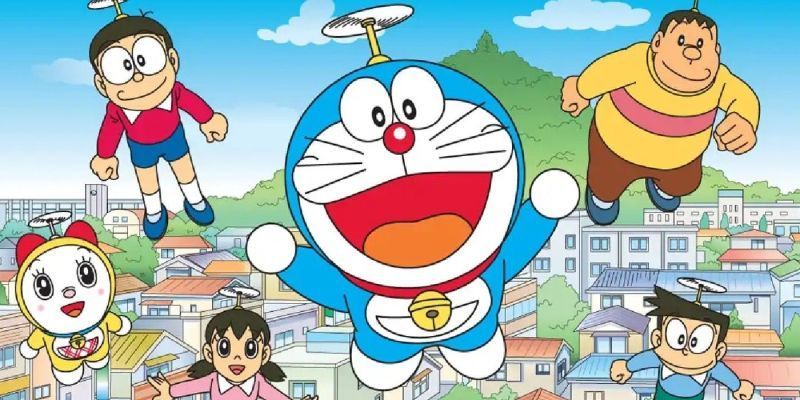 Ein Bild von Doraemon, der in Doraemon den Weg weist
