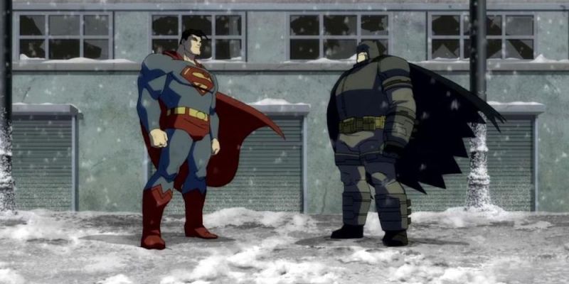 Batman und Superman streiten sich in The Dark Knight Returns