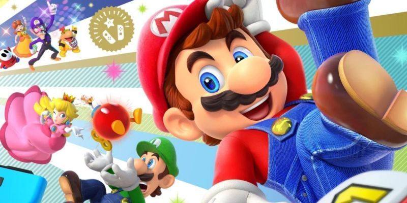 Mario, Peach, Luigi und andere Charaktere auf dem Cover von Super Mario Party
