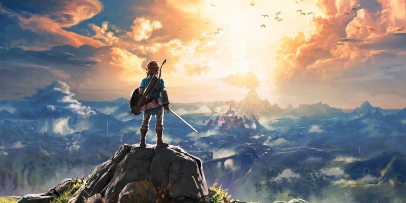 Link mit Blick auf Hyrule auf dem Titelbild von The Legend of Zelda Breath of the Wild