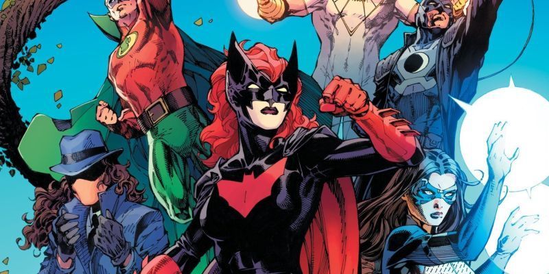 Cover von DC Pride 1 # von Jim Lee mit Batwoman in der Front und in der Mitte, Renee Montoya als Frage und Dreamer