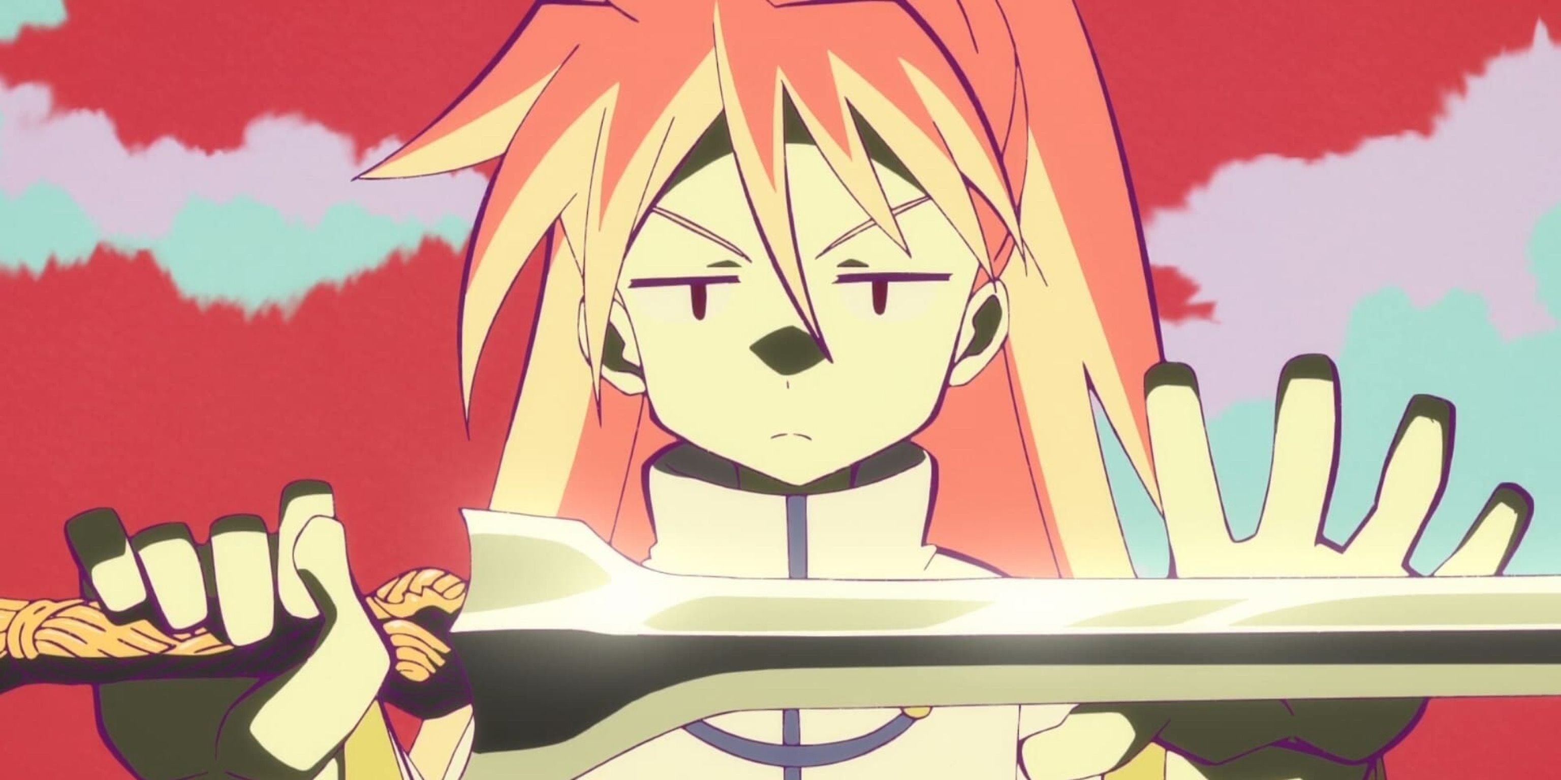 Rin se prepara para ejecutar níquel con su espada en The Idaten Deities Knows Only Peace.