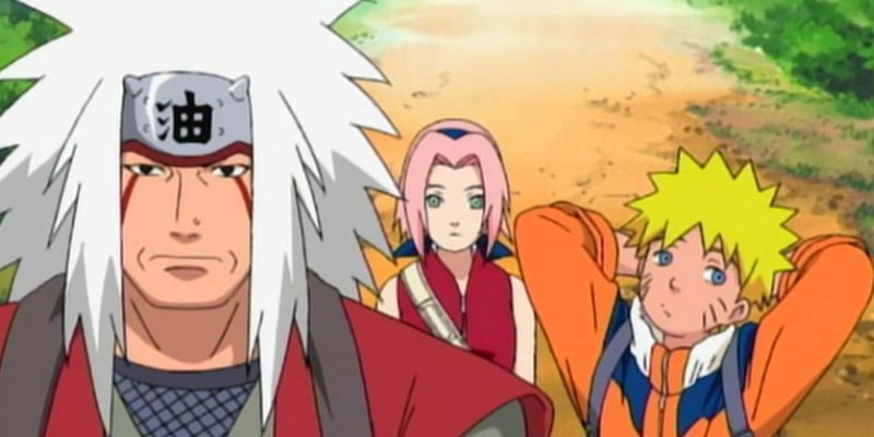 Jiraiya, Sakura y Naruto en el episodio 136 de Naruto