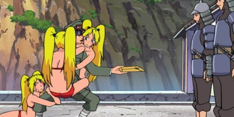 Naruto usando su Sexy Jutsu en el cartero en el episodio 177 de Naruto