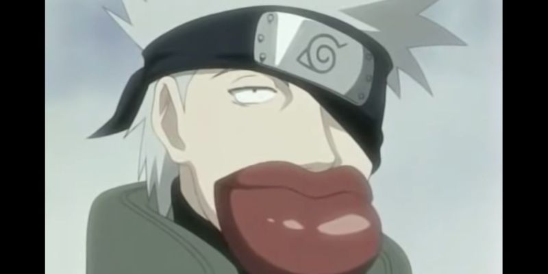 Kakashi con labios grandes en el episodio 101 de Naruto