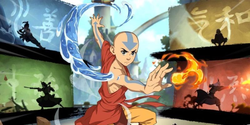 Avatar Generations Mobile RPG Artwork mit Aang, Korra, Kyoshi und Roku