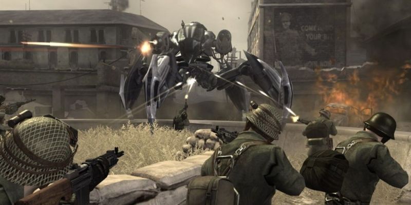 Un grupo de soldados lucha contra un enemigo robótico en Resistance: Fall of Man.