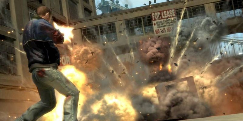 Niko creando una explosión en Grand Theft Auto IV.