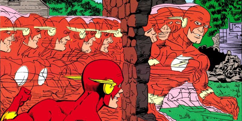 Flash atravesando una pared mientras Kid Flash observa