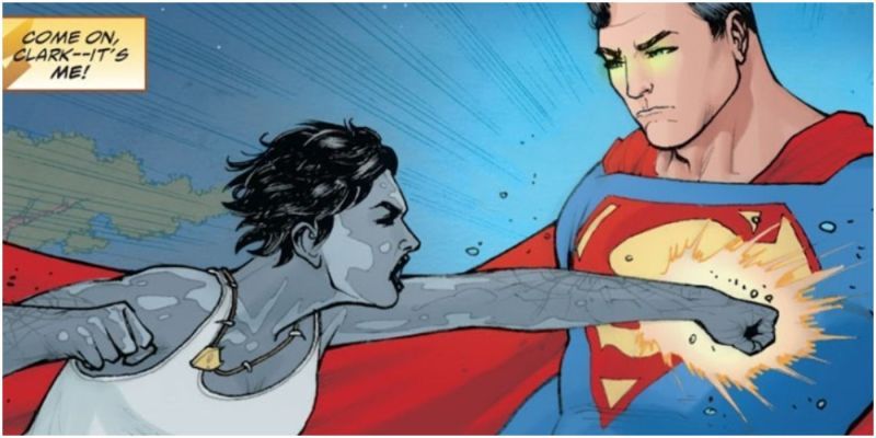 Vixen kämpft als gepanzerter Käfer, der Superman schlägt