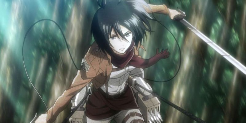 Mikasa kämpft dank ihrer außergewöhnlichen Kraft gegen Titanen