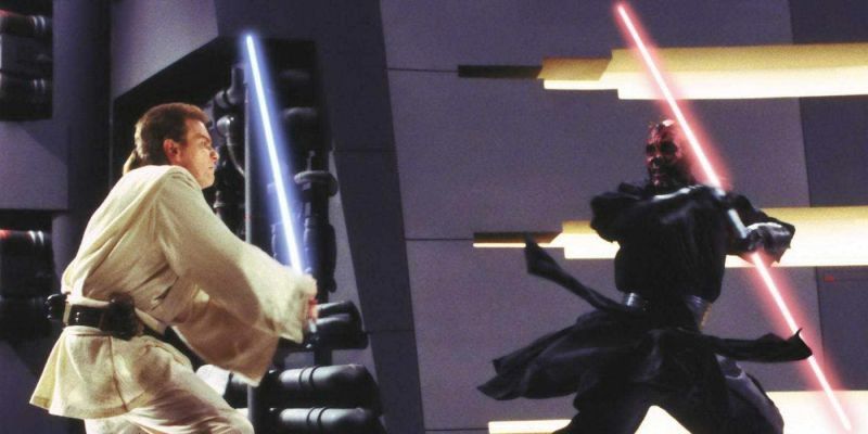 Darth Maul kämpft in „Star Wars: Die dunkle Bedrohung“ gegen Obi-Wan