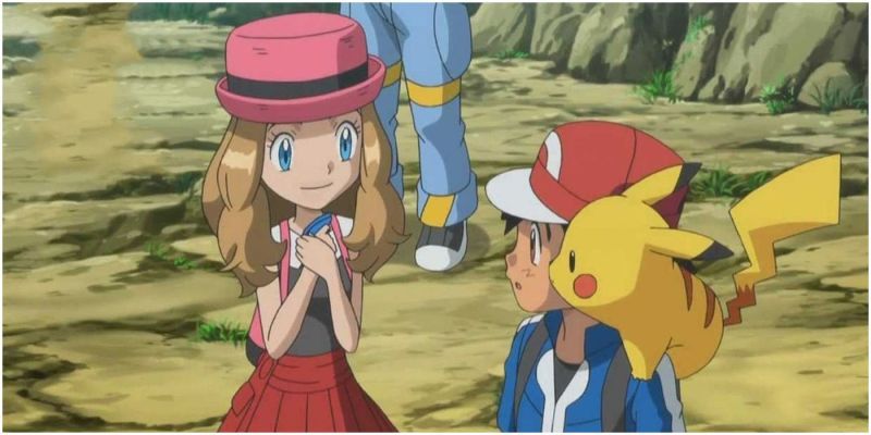 Serena, Clemont, Ash und Pikachu im Pokemon-Anime