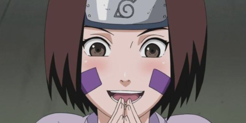 Rin joven sonrojada con las manos cruzadas - Naruto Shippuden