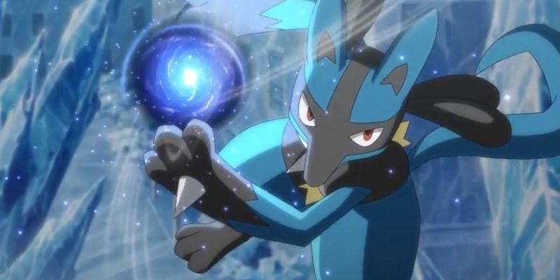 Lucario lässt im Pokémon-Anime einen Aura-Sphären-Angriff los