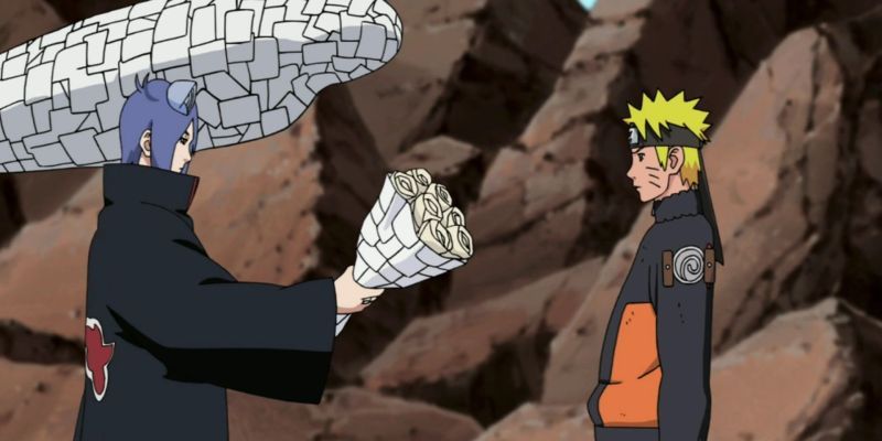 Konan regalando flores a Naruto
